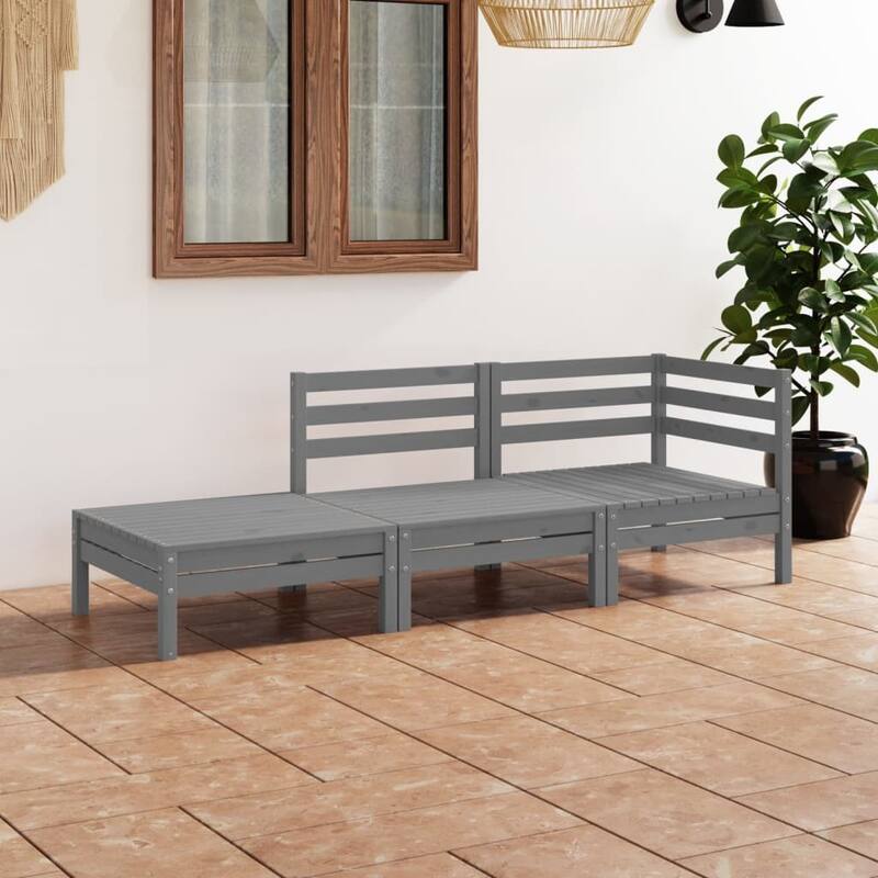 vidaXL Patio Furniture Set 3 Piece Outdoor Sectional Sofa Set Solid Wood Pine - Grey