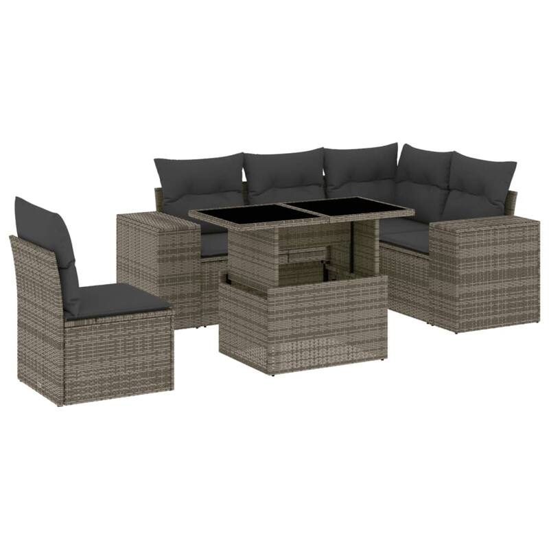 vidaXL Patio Sofa Set with Cushions Outdoor Furniture 6 Piece Poly Rattan - 21.7 x 39.4 x 28.7