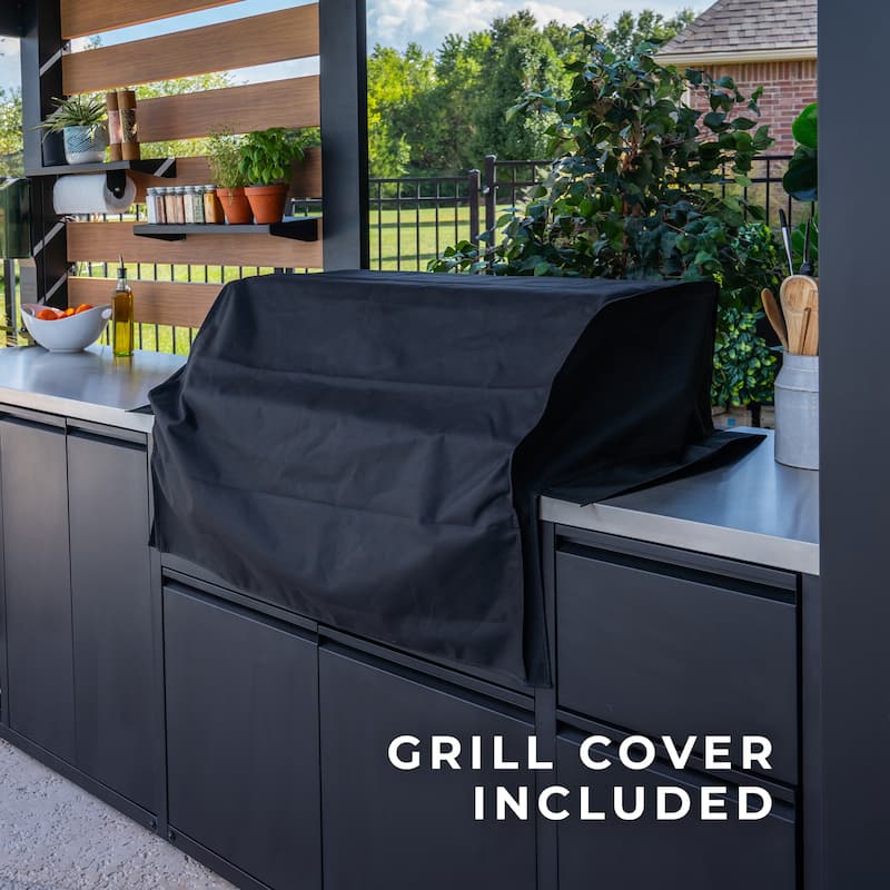Backyard Discovery Fusion Flame Outdoor Kitchen, Grill, Refrigerator - 10'5" x 4'0"