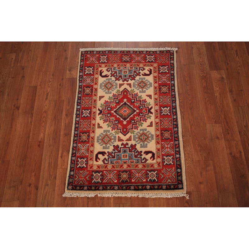 Geometric Kazak Accent Rug Hand-Knotted Wool Carpet - 2'0" x 3'0"