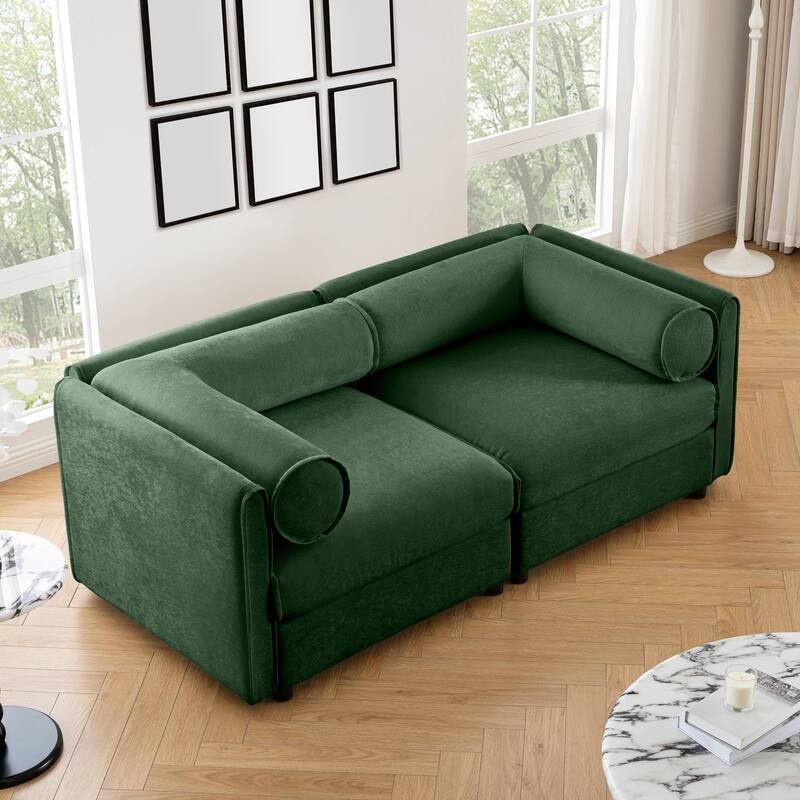 Modern 2-Seater Storage Loveseat with Cylindrical Backrest & Armrests