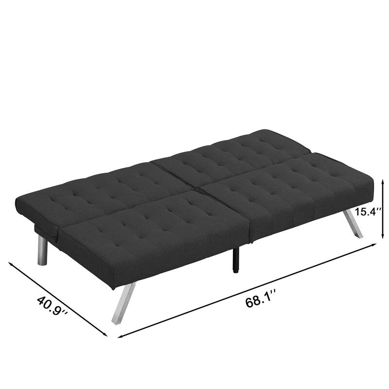 Multifunctional Black Fabric Futon Sofa Bed, 68x33x32 inches