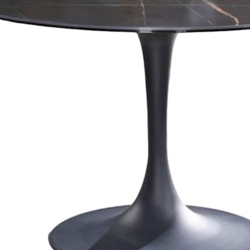 HomeRoots 47" Black Rounded Ceramic And Metal Pedestal Base Dining Table