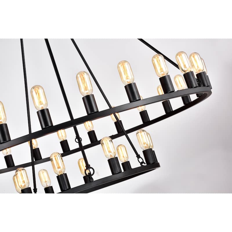 The Gray Barn Liam Matte Black 33-Light 48-inch 2-Tier Round Wagon Wheel Chandelier