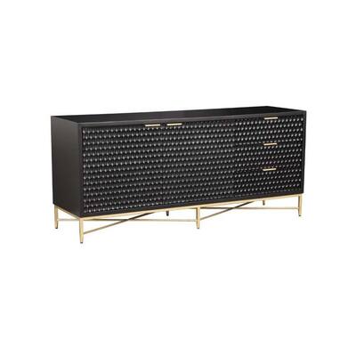 Rexi 64 Inch TV Media Entertainment Center Console, 3 Drawers, Black, Gold