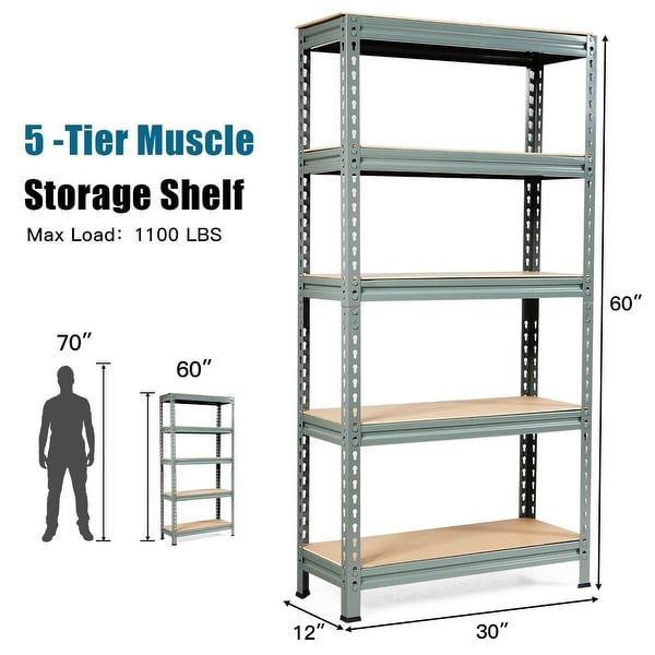 5 Tier Metal Garage Shelving Unit Boltless Storage Shelves Shed Kitchen Racking 