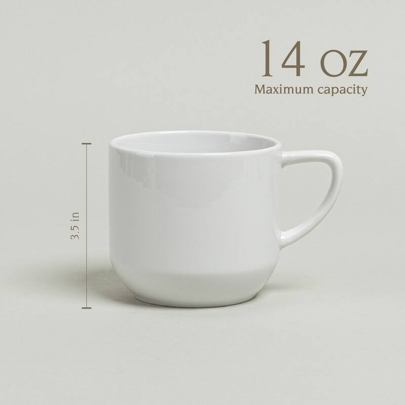 over&back Coupe 14oz Glossy White Porcelain Mugs, Set of 4