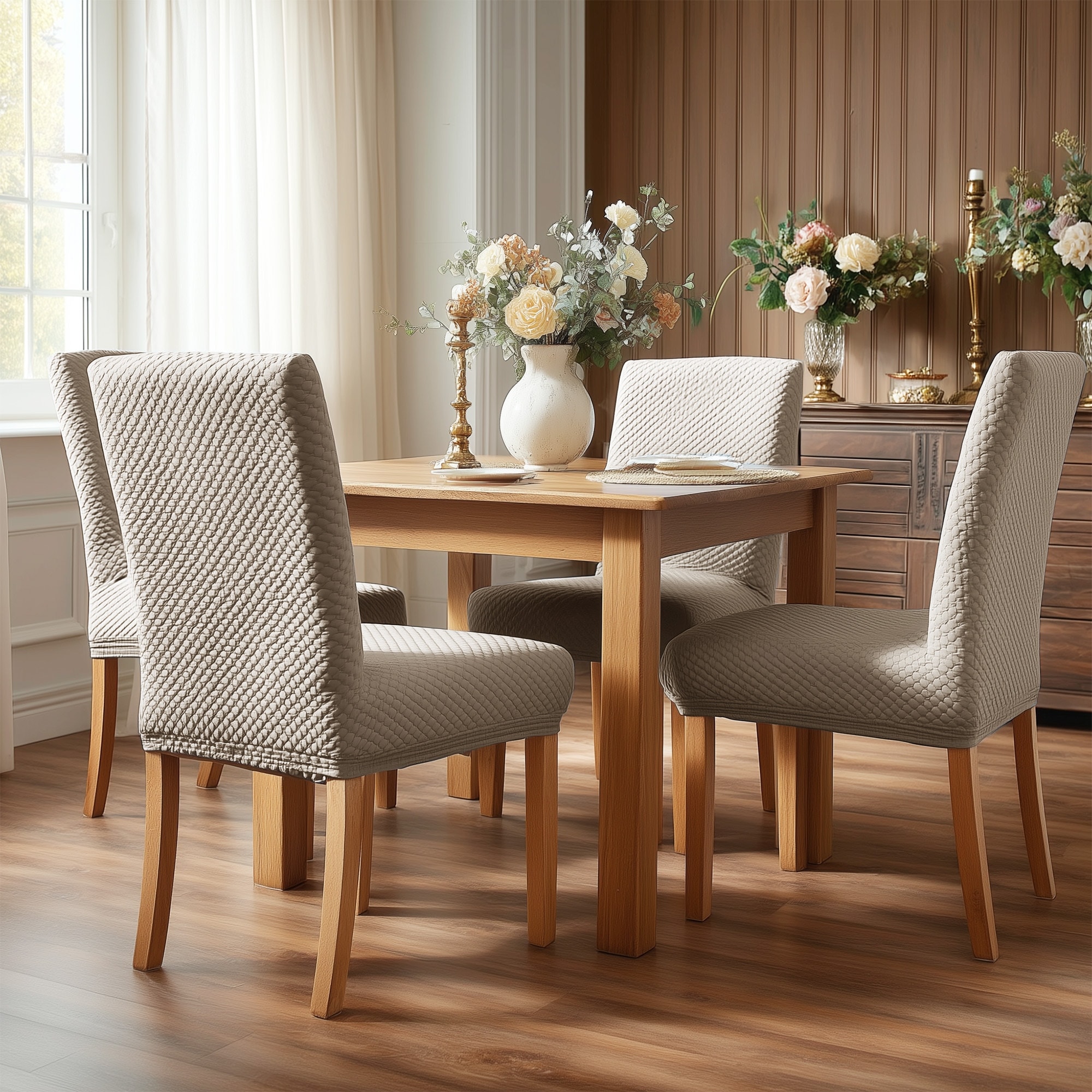 Deconovo Stretch Jacquard Dining Chair Covers Set of 2 - 18x18x24 Inch