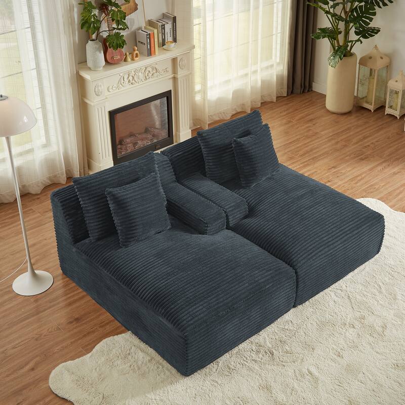 Corduroy Upholstery Cloud Modular Sectional Sofa with Chaise and Pillows, All-Foam Compression Design