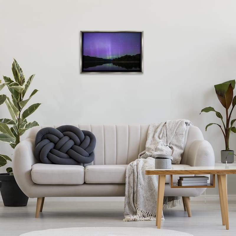 Stupell Luminous Purple Northern Lights Framed Floater Canvas Wall Art Design By Nancy Crowell
