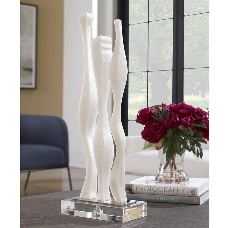 Abstract Wavey Rice Stone Sculpture - 26.75" - White