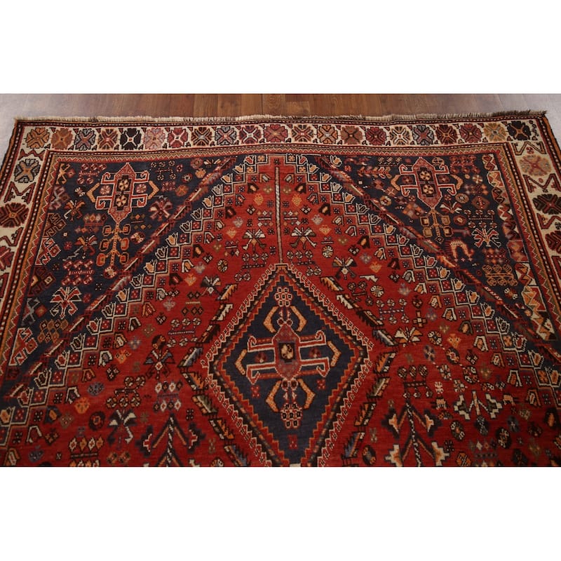 Traditional Orange Shiraz Persian Vintage Rug Handmade Wool Carpet - 5'10"x 9'5"