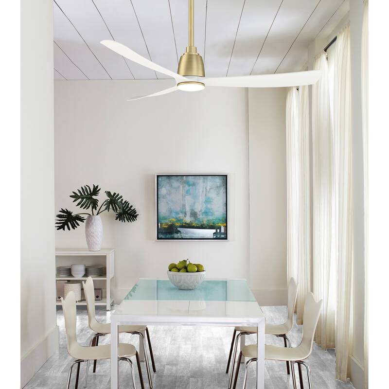 Kute - 52 inch Indoor/Outdoor Ceiling Fan with Matte White Blades - Brushed Satin Brass