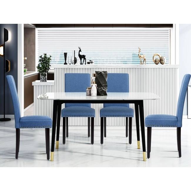 Set of 2 Fabric Upholstered Dining Chairs with Nailhead