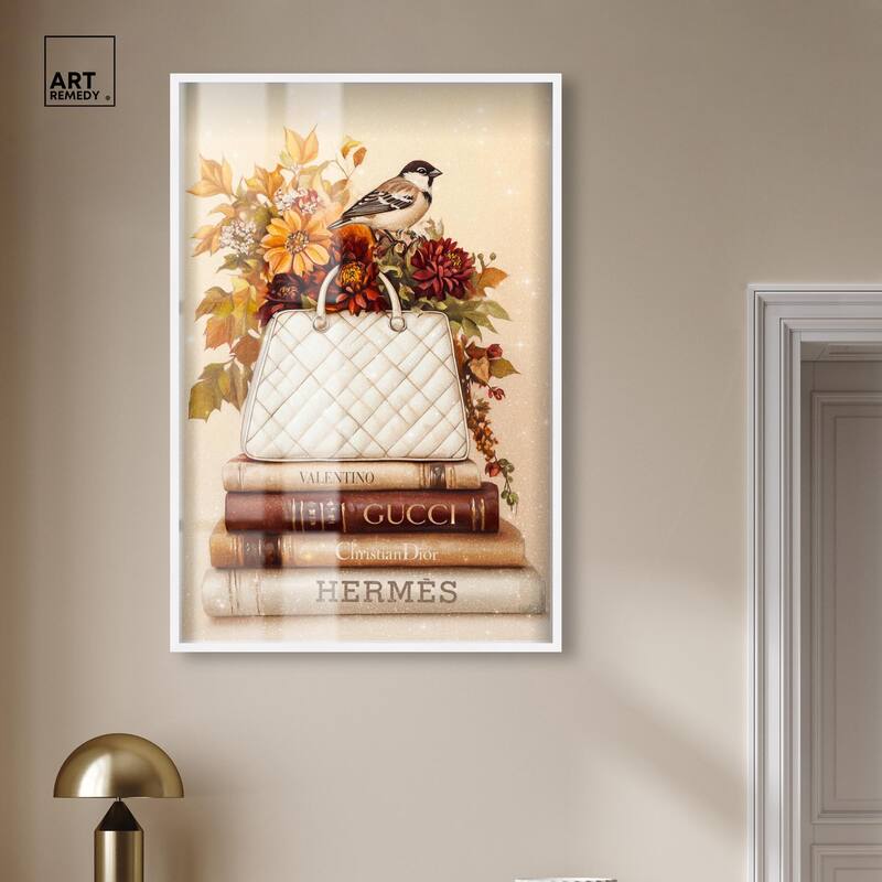 Little Bird Fall Flowers Glam Shadowbox by Art Remedy