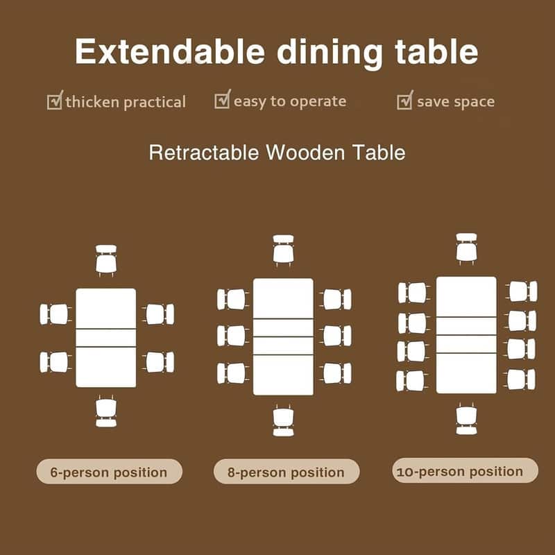 Large Expandable Dining Table, Wooden Kitchen Expanding Table for 6 8 10, Rectangular Conference Table