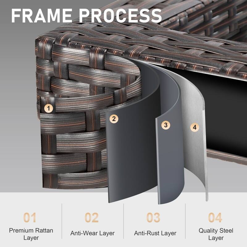 9-Piece Outdoor Brown Wicker Sectional Patio Conversation Set with 43″ Fire Pit Table, Cushion