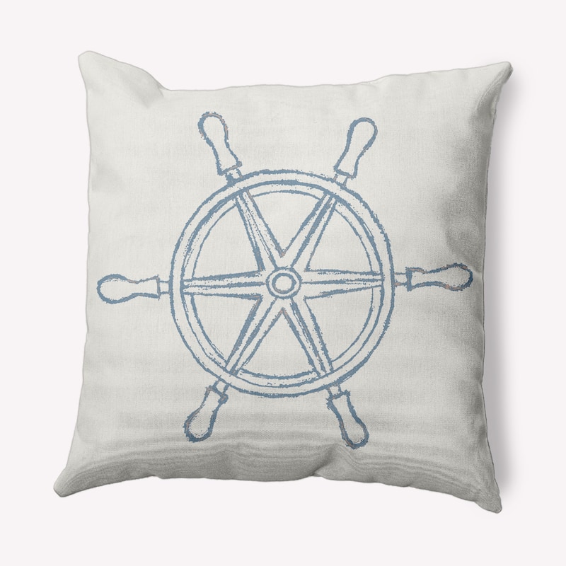 Large Ship Wheel Nautical Indoor/Outdoor Throw Pillow - Dusty Smoke - 16" x 16"