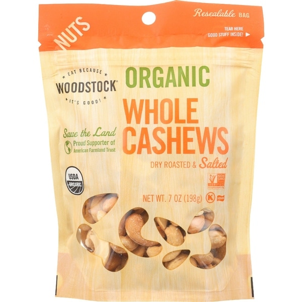 Woodstock Organic Cashews - Roasted - Salted - Case of 8 - 7 oz.
