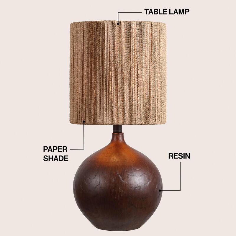 Abram 22.75" Resin/Metal Round Table Lamp with Paper Rope Shade, By JONATHAN Y