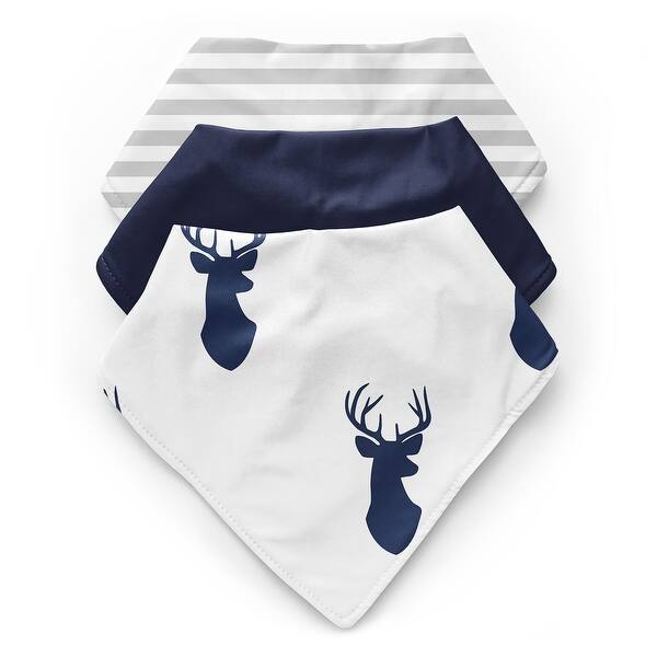 slide 2 of 6, Woodland Deer Collection Fabric Bandana Baby Bibs (3 Pack Set) - Navy Blue and White Forest Animal Stag Antler