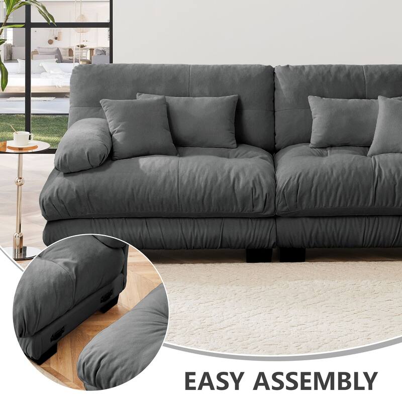 Rossetta 3-Seater Stylish Design Chenille Modular Sectional Sofa with Round Bolster Armrests