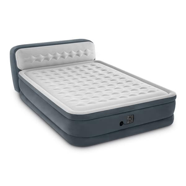 slide 2 of 8, Intex Dura-Beam Deluxe Ultra Plush Headboard Queen Mattress with Built-In Pump
