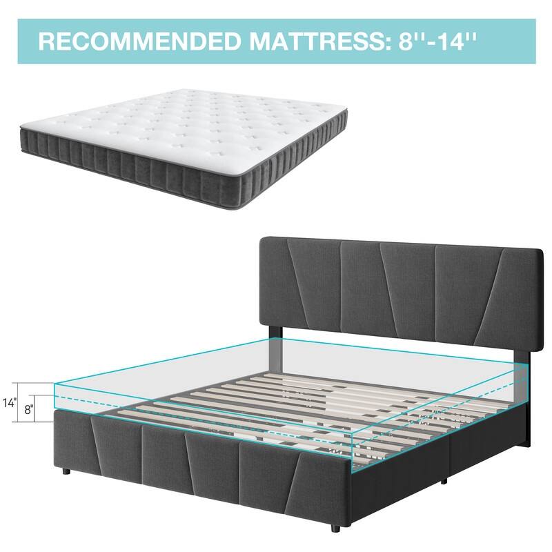 Bed Frame with Sturdy Metal Slats Support