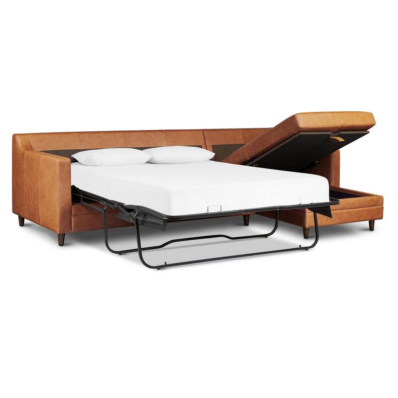 Poly & Bark Harper 113.5" Pull-Out Sleeper Sectional with Storage in Cognac Tan