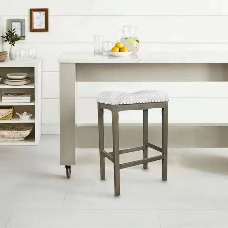 Azalea Park Bar Height Upholstered Wood Saddle Stool - 19 W x 13.25 D x 29 H"