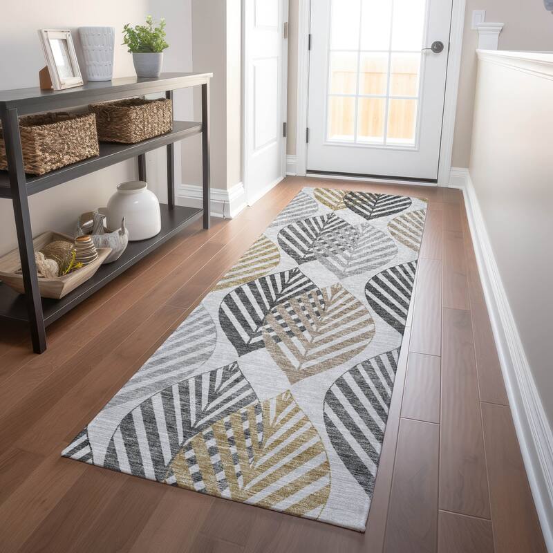 Premium Washable Super Soft Farmhouse Leaves Mayfield Rug - Silver - 2' 3" x 7' 6" - Runner