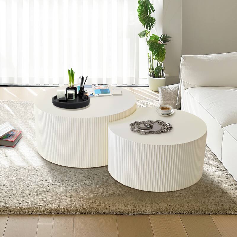 Vertical Stripe Design Nesting Coffee Table Set for Living Room, Bedroom
