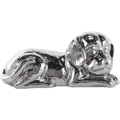 Ceramic Dog Laying Decorative Sculpture with Matte Finish - Silver or Gold - Roche River Decor
