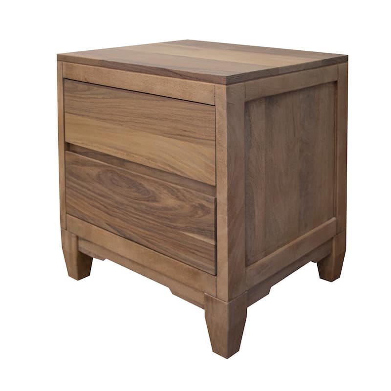 Hyn Industrial Nightstand, 2 Drawers, Tapered Legs, Brown Solid Wood