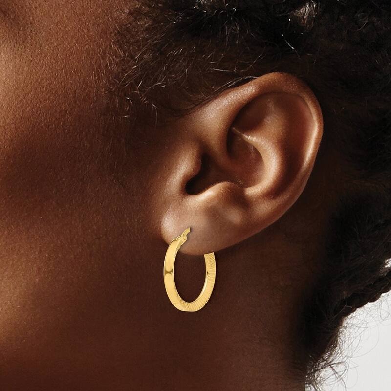Curata 14k Yellow Gold Polished and Sparkle Cut Hoop Earrings - 22.36x19mm