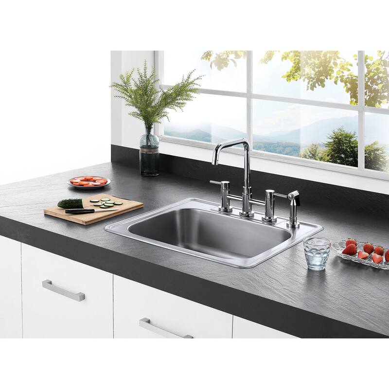 Kingston Brass Concord Two-Handle Bridge Kitchen Faucet with Brass Sprayer