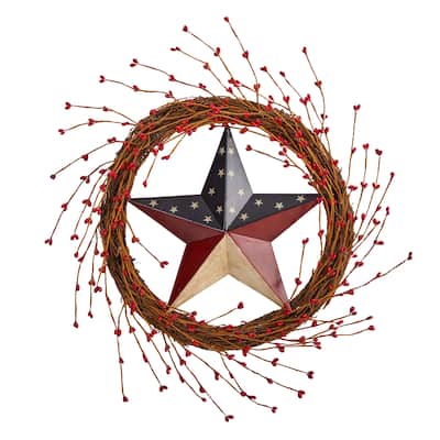 20" Americana Patriotic Star Wreath Red White and Blue - 46 x 28