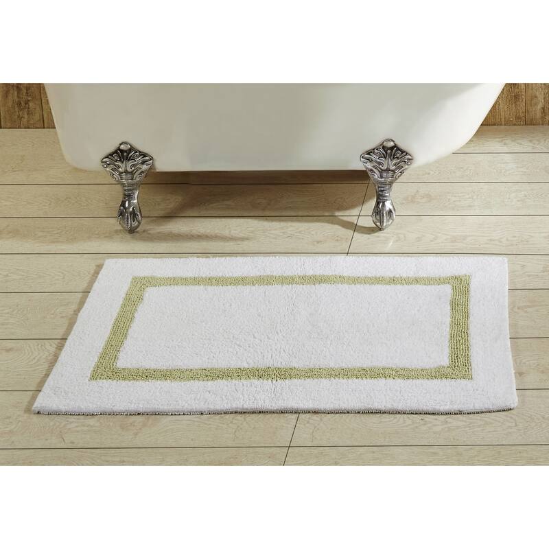 Better Trends Hotel Collection in Race Track 100% Cotton Super Absorbent Reversible Double Sided Machine Washable Bath Mat Rug - 24" x 40" Rectangle - White & Sage