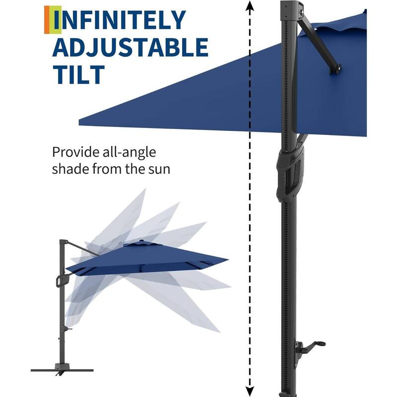 10' x 10' Cantilever Patio Umbrella with Weighted Base for Backyard, Deck, Pool