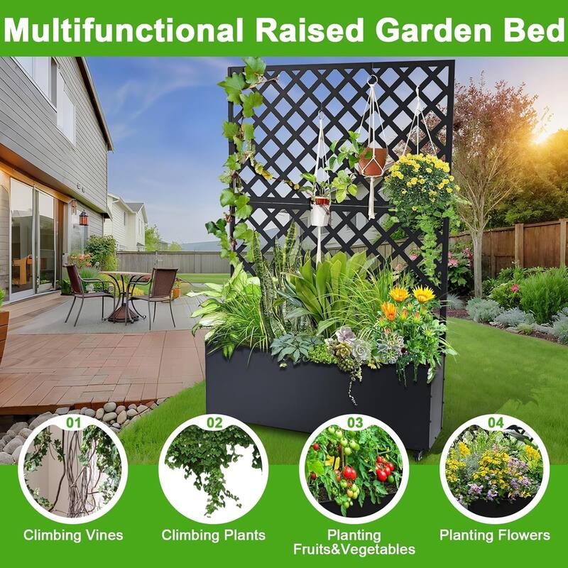Metal Planter Box with Trellis Privacy Screen