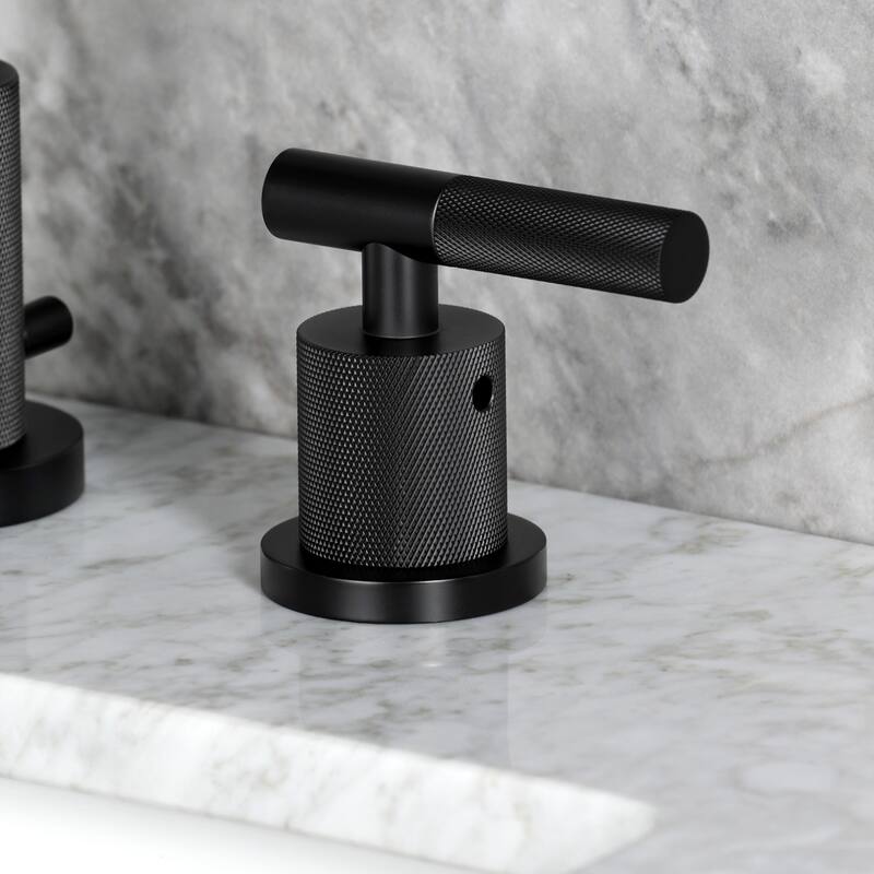 Kingston Brass Convergent Two-Handle 3-Hole Deck Mount Widespread Bathroom Faucet with Knurled Handle and Brass Pop-Up Drain