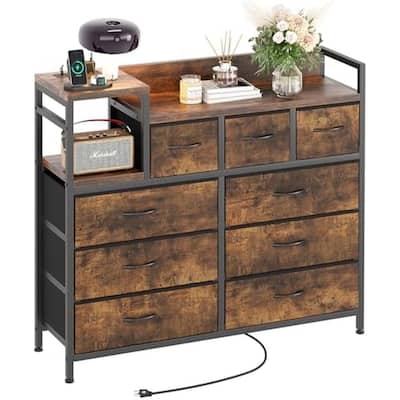 Bedroom Dresser with 9 Drawers Tv Stand with Charging Stand Modern Fabric Chest of Drawers