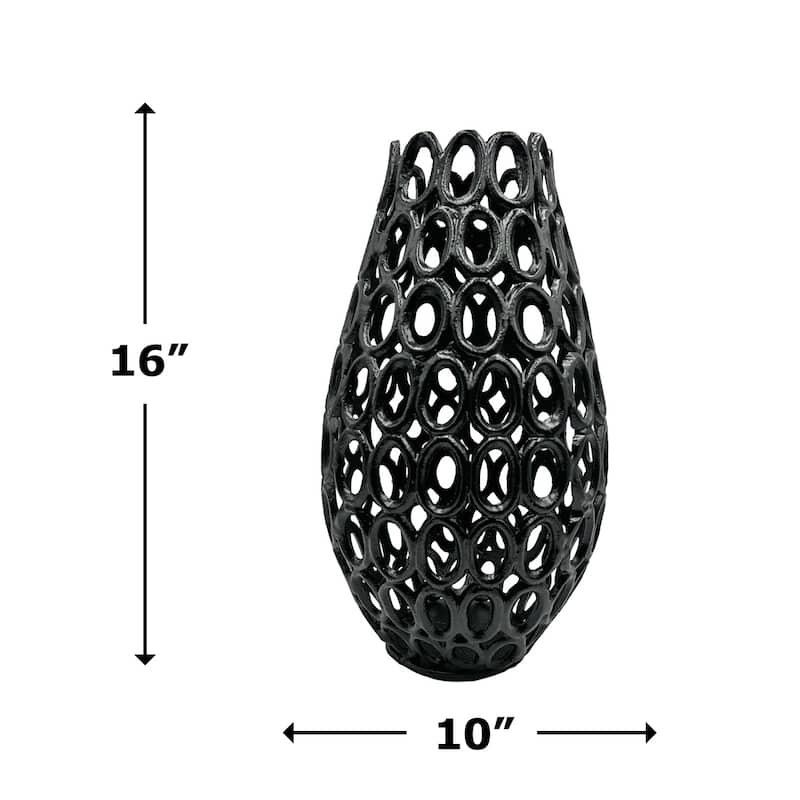 16 Inch Tall Decorative Handmade Aluminum Bud Flower Vase in Black