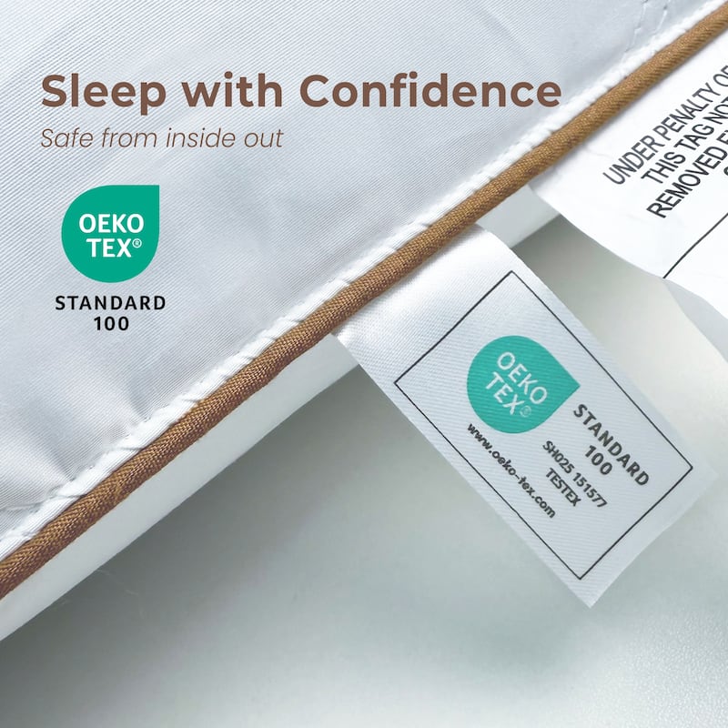 Set of 2 Goose Feather Medium-Firm Bed Pillows for Side & Back Sleepers with Quilted Cover - White