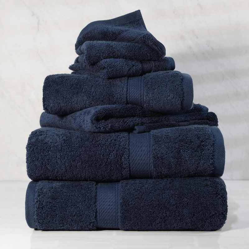 Superior Egyptian Cotton Pile Heavyweight 6-Piece Towel Set - 6-Piece Set - Navy Blue
