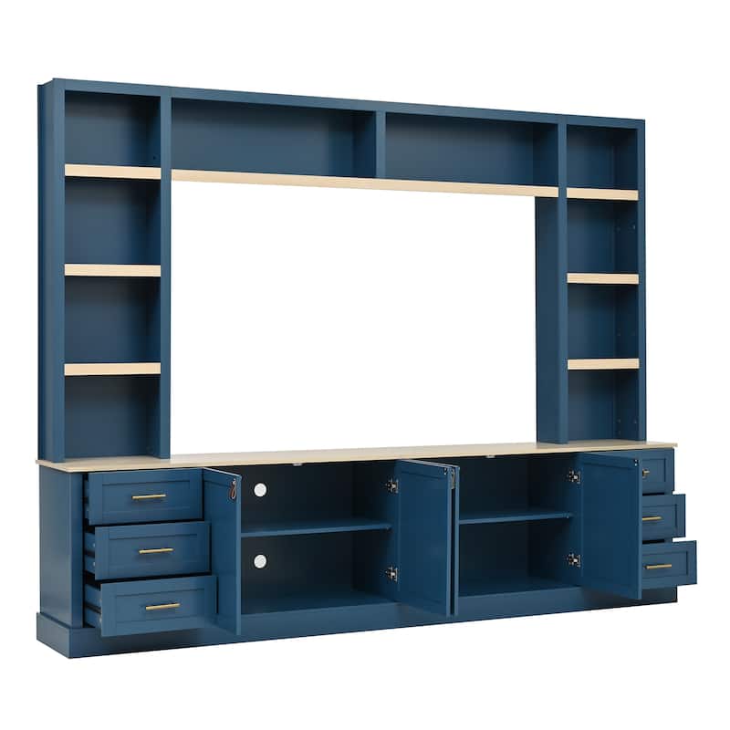 102.3" Farmhouse TV Stand with 6 Drawers & Adjustable Shelves - Entertainment Center for 75" TVs with Bookshelves