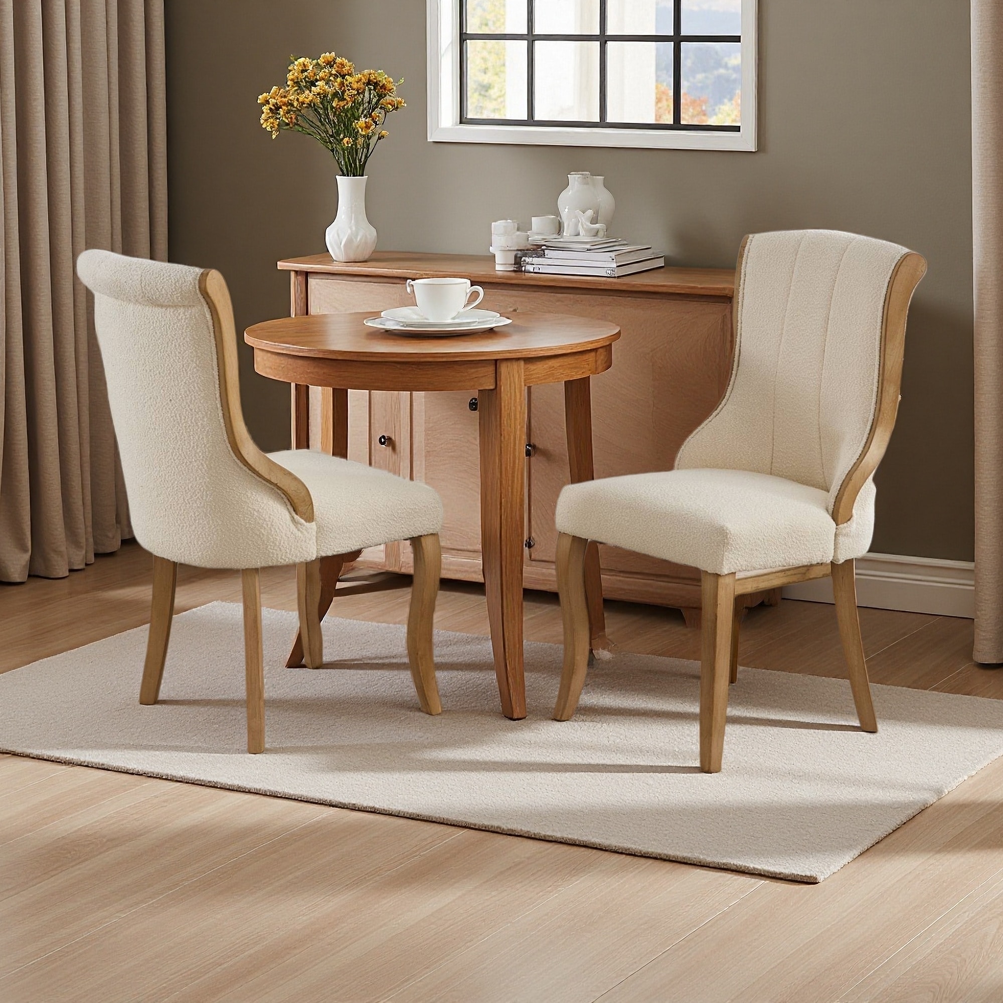 37.6"H Set of 2 Snow Velvet Upholstered Dining Chairs with Curved Wood Trim and Sculpted Legs High-Resilience Foam