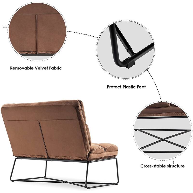 Mcombo Loveseat Sofa Couch, Mid-Century Velvet Armless Settee, 2-Seater Upholstered Bench for Living Room Bedroom 4018