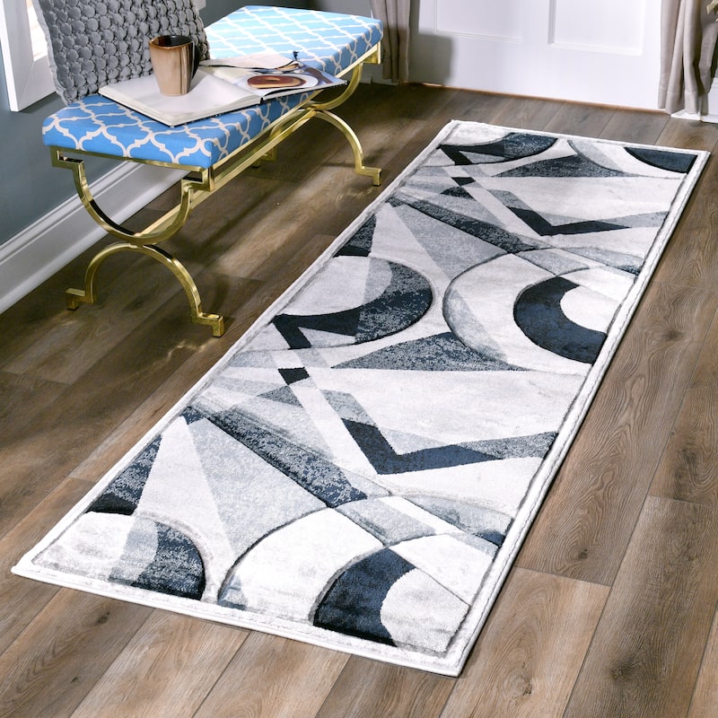 Orelsi Collection Abstract Area Rug with Hand Carved Accents - 2'8'' X 11'10'' - Grey/Black
