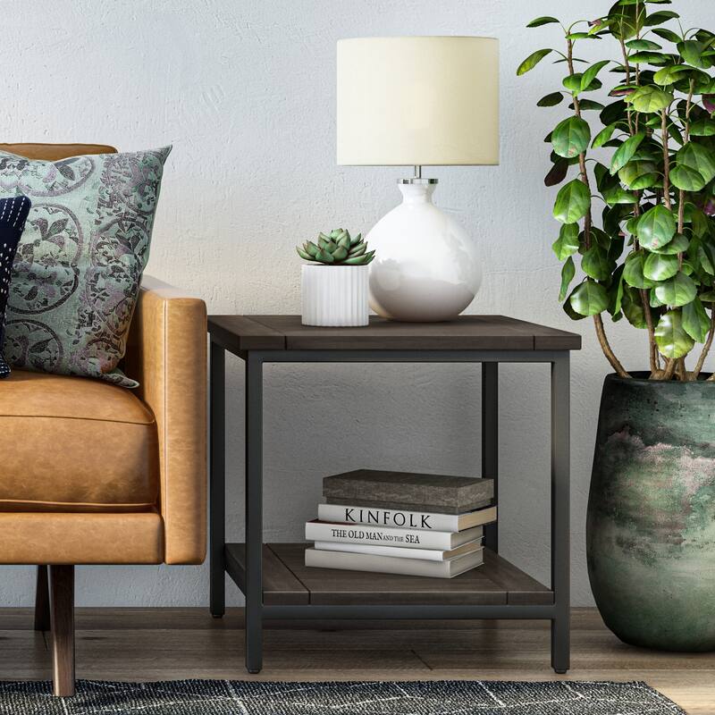 WYNDENHALL Rhonda SOLID MANGO WOOD & Metal 22" Wide Square Industrial End Side Table - 22 W x 22 D x 22 H